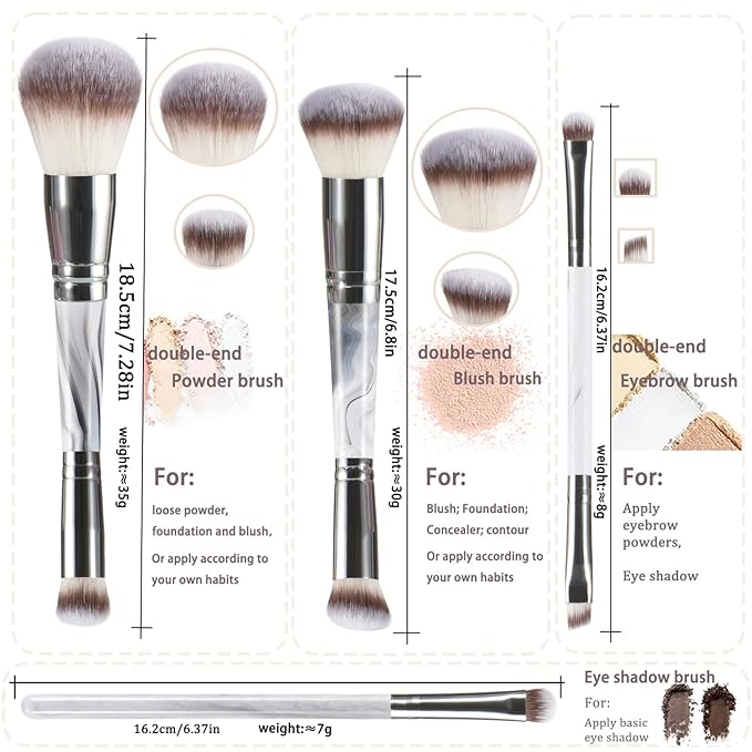 4 pcs makeup brushes, double head makeup brush set, loose powder powder blusher foundation make-up concealer eye shadow eyebrow brush, multi-purpose makeup tools-Velvo Beauty
