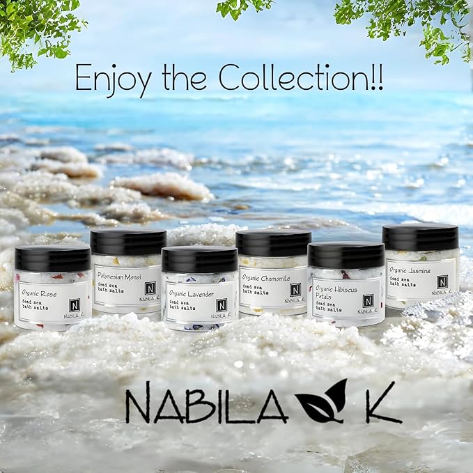 Organic Rose Bath Salts by Nabila K - Dead Sea Salt & Epsom Salt Scrub & Soak - Exfoliates & Hydrates Skin, Botanical Essential Oils - Bubble Bath Accessories for All Skins Types, 2 oz-Velvo Beauty