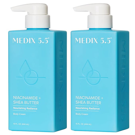 MEDIX Fragrance Free Niacinamide Face Moisturizer + Shea Butter Cream For Face & Body Lotion | Anti Aging Skin Care Firming Cream For Wrinkles, Dark Spots, Large Pores, 15 Fl Oz, 2-Pack-Velvo Beauty