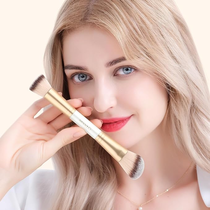 DUcare Makeup Brushes Duo End Foundation Contour Powder and Buffer Brush Bronzer Double Makeup Brush Set 2Pcs white-Velvo Beauty