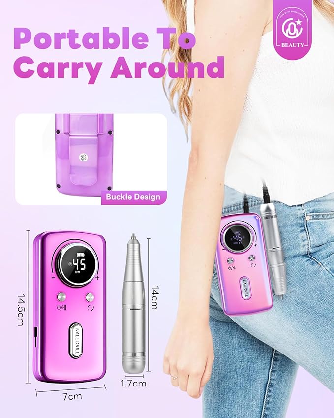 CozyZen Cordless Nail Drill Professional: 45000 RPM Rechargeable Electric Nail File Kit, Portable & Low Noise for Acrylic, Gel Nails, Manicure & Pedicure - Salon & Home Use-Velvo Beauty