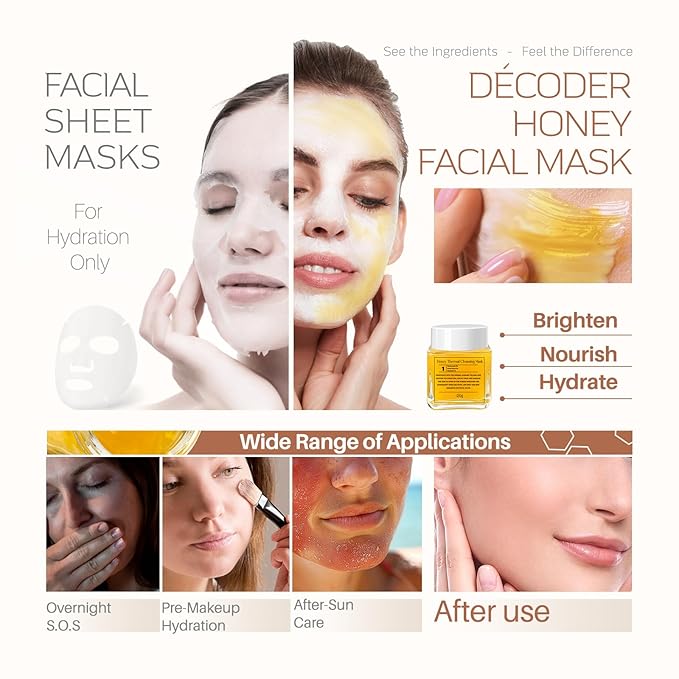 Decoder Honey Cleansing Jelly Skin Care Collagen Face Mask - 5% Honey Extract, 5% Niacinamide, Deep Nourishing Royal Jelly & Witch Hazel, Advanced Cleansing & Hydration, Sea Buckthorn Oil, 4.23 Oz-Velvo Beauty