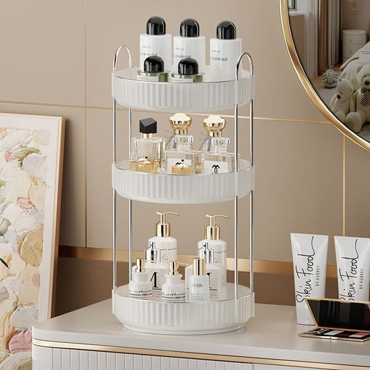 Rotating Makeup Organizer for Vanity,3 Tier High-Capacity Skincare Clear Make Up Storage Perfume Organizers Cosmetic Dresser Organizer Countertop 360 Spinning-Velvo Beauty