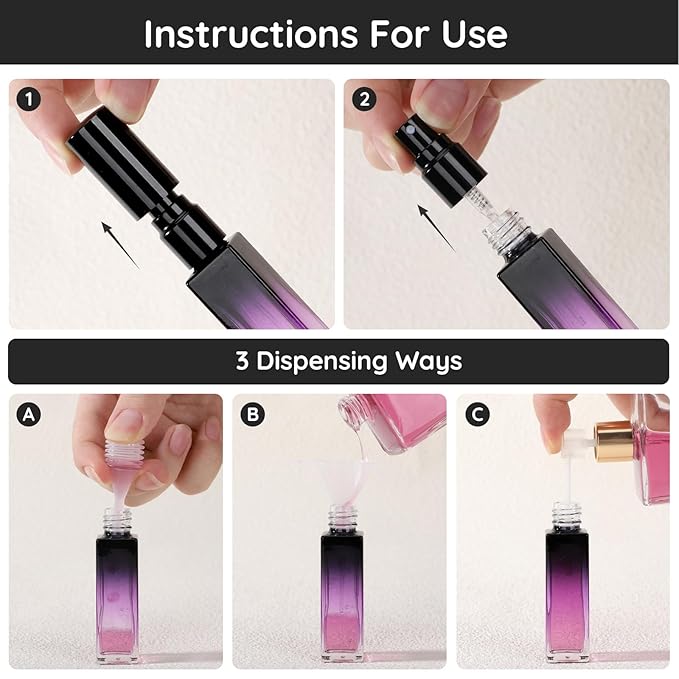 Segbeauty 0.34oz Perfume Travel Bottles Refillable, 10pcs 10ml Glass Empty Perfume Atomizer Sprayer, Mini Portable Travel Cologne Spray Bottle, Cologne Atomizer Set with Refill Pump Tools-Velvo Beauty