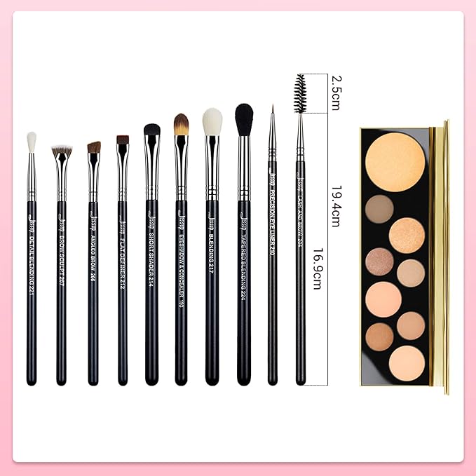 Jessup Eye Makeup Brushes 10 pcs, Premium Synthetic Eyeshadow Blending Concealer Eyebrow Eyeliner Brush Set T315-Velvo Beauty