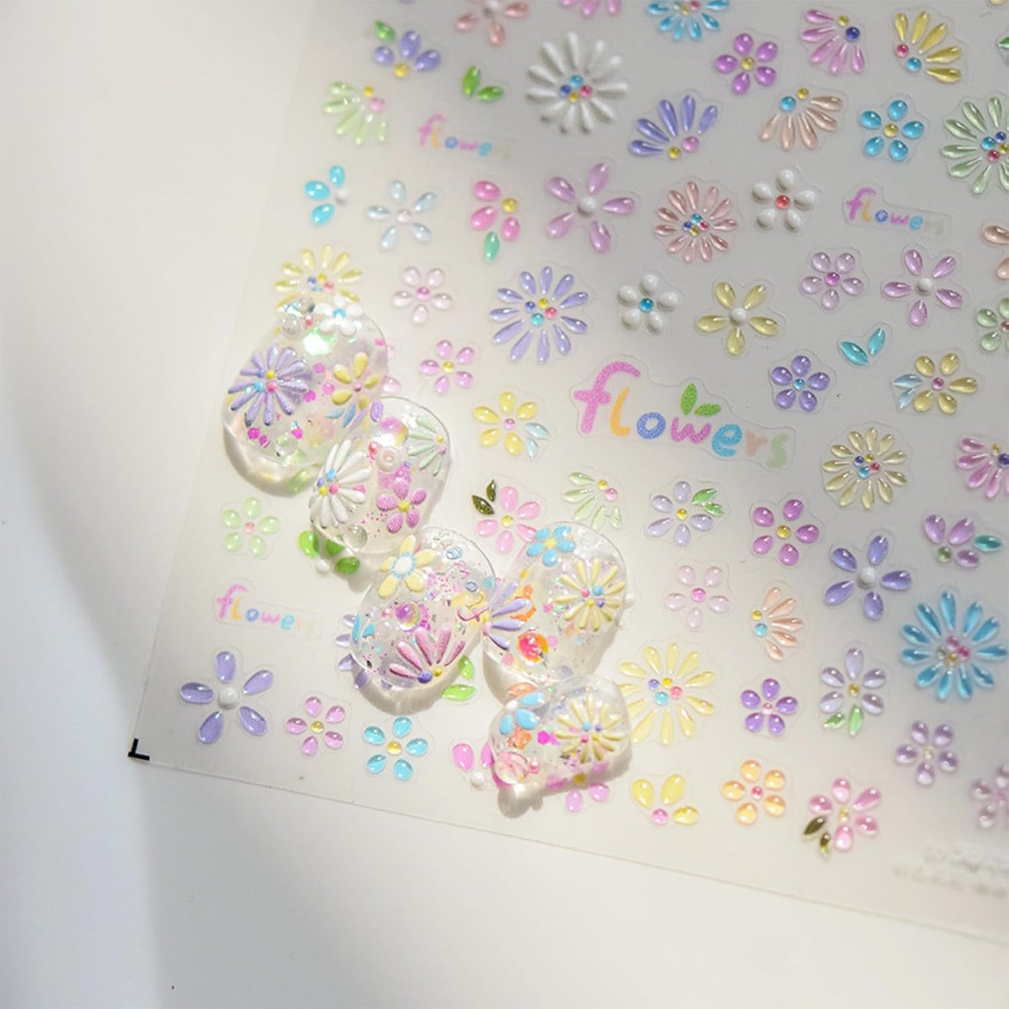 5D Flower Nail Art Stickers,Embossed Self-Adhesive Colorful Floral Nail Decals Cute Daisy Small Flower Floral Nail Art Supplies Summer Nail Design for Women and Girls DIY Manicure Decoration-Velvo Beauty