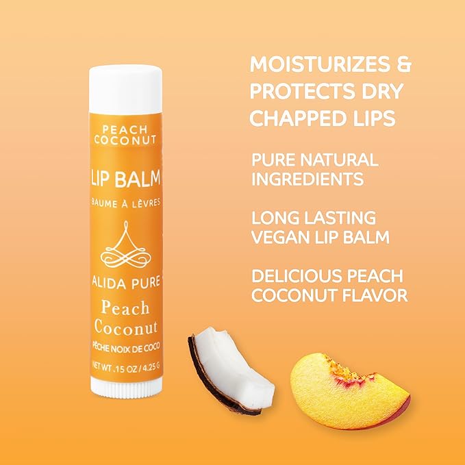 Peach Coconut Lip Balm Collection, Vegan Lip Balm Set, Lip Balm, Beeswax Free, with Avocado Oil, Organic Jojoba Oil, and Vitamin E, Natural Moisturizer for Dry, Chapped Lips, 3 Tube Set-Velvo Beauty