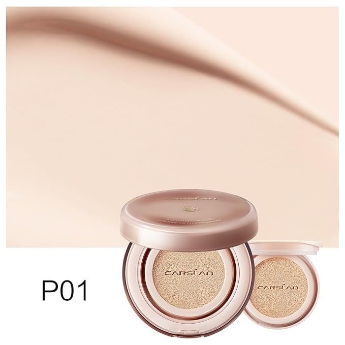 Moisture Air Cushion Cream Face Foundation Makeup, Lightweight, Full Dewy Coverage, Builable Glow, Finish Foundation with Hyaluronic acid, P01 Fair Pink For Dry Skin (Refill Included)-Velvo Beauty