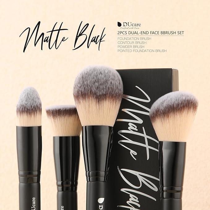 DUcare Makeup Brushes Duo End Foundation Contour Powder and Buffer Brush Bronzer Double Makeup Brush Set 2Pcs black-Velvo Beauty