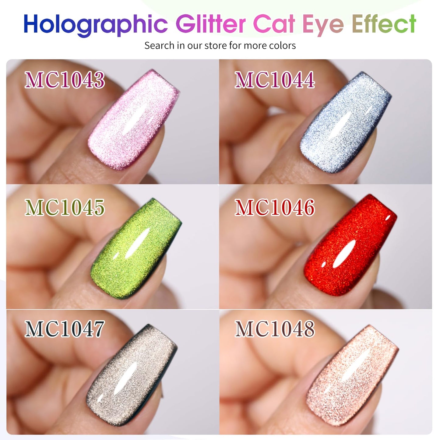 Double Rhythm 6 Colors Cat Eye Gel Polish Set Shimmer Glitter with Magnet Holographic Reflective Magnetic UV Nail Art Kit (6-Kit 26)-Velvo Beauty