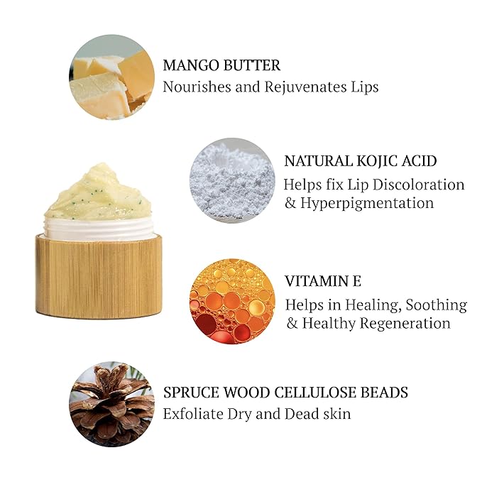 Omorfee 100% Organic Lip Lightening Scrub, Vegan Lip Exfoliator & Moisturizer, Gentle Overnight Lip Mask Treatment, With Kojic Acid, Vitamin E & Natural Beads for Dull, Dry & Dark Lips- 20g/0.70Oz-Velvo Beauty