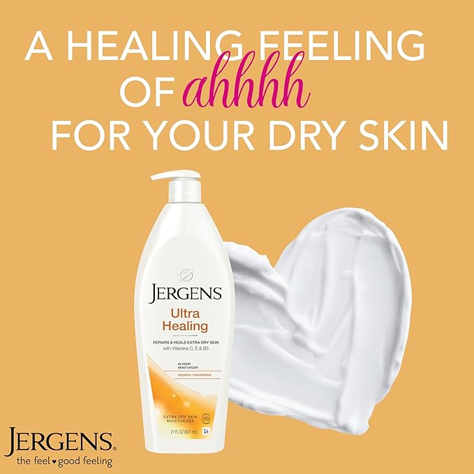 Jergens Ultra Healing Dry Skin Lotion, Hand and Body Moisturizer for Quick Absorption into Extra Dry Skin with Hydralucence Blend, Vitamins C, E and B5, White, 21 oz, Pack of 3-Velvo Beauty
