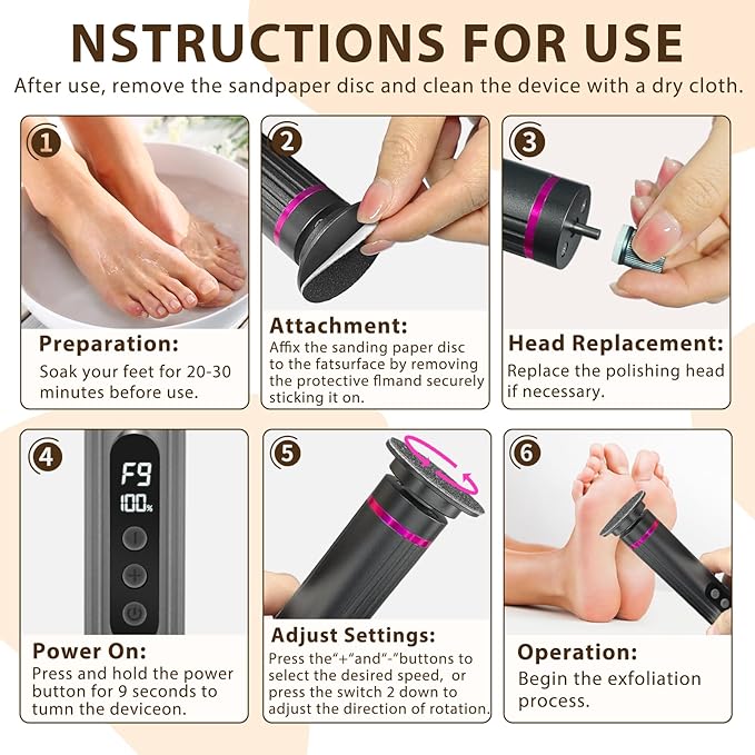 Callus Remover for feet- 2 in 1 Electric Foot File,Adjustable Speed Foot File with Sandpaper Discs & Grinding Heads, 9 Speeds Electric Foot Callus Remover, Pedicure Tools for Valentine's Day Gift-Velvo Beauty