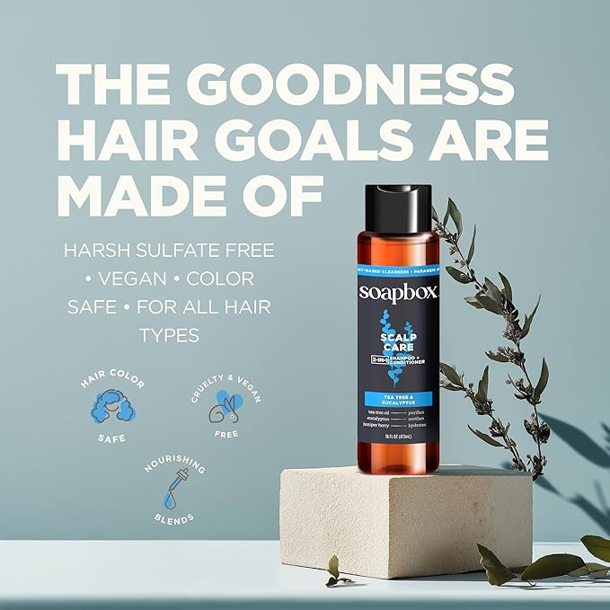 Soapbox Men's Scalp Care 2 in 1 Shampoo and Conditioner For Men, Natural Mens Shampoo and Conditioner, Tea Tree & Eucalyptus, 16oz-Velvo Beauty