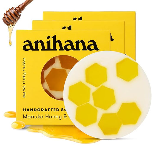 ANIHANA Handcrafted Soap 3 Pack with Coconut Oil, Gentle Cleansing Paraben Free Cruelty Free Refreshing Manuka Honey & Goat Milk Scent 4.23 oz each-Velvo Beauty