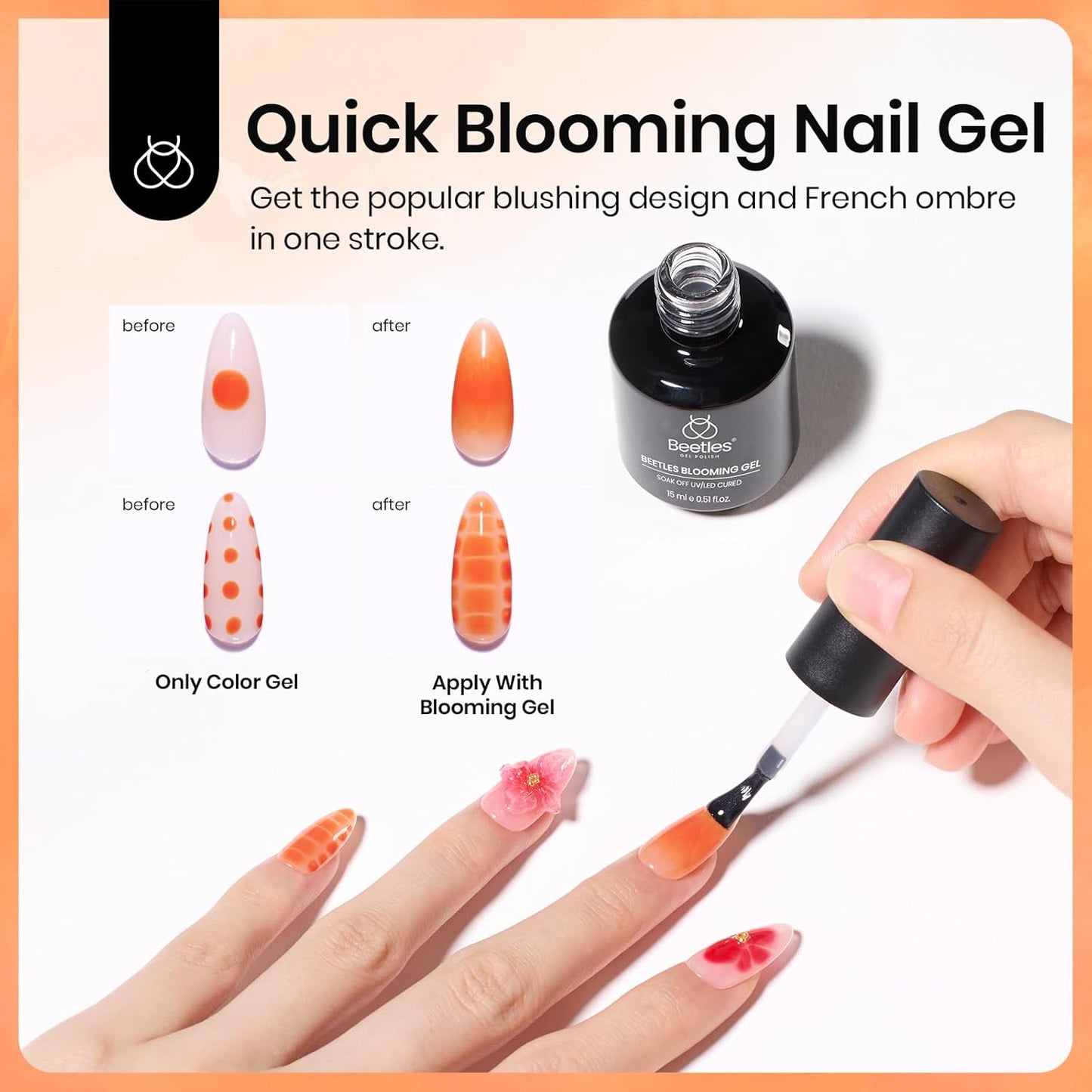 Beetles Halloween Blooming Gel: 2 Pcs 15ml Clear Uv Led Blooming Gel Nail Polish for Spreading Effect Blossom Marble Natural Stone Watercolor Floral Print Soak off Nail Diy Design-Velvo Beauty