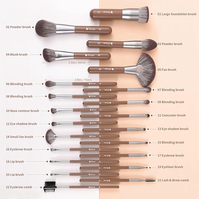 DUcare Professional Makeup Brush Set 22Pcs with Travel Case Synthetic Kabuki Foundation Brush, Face Powder Brush, Blush Brush, Concealer Brush, Eyeshadow Brushes-Velvo Beauty