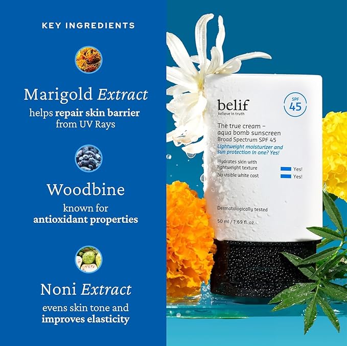 belif Aqua Bomb SPF 45 Hydrating Niacinamide Sunscreen (1.69 fl. oz) - The True Cream PA++++, Daily Broad Spectrum, No White Cast, Weightless & Invisible, Non-Greasy, Korean Skincare-Velvo Beauty