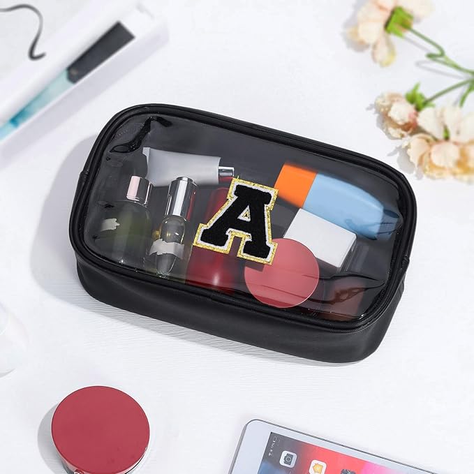 YOOLIFE Initial Travel Makeup Bag Pouch, Clear Toiletry Bag for Women Travel Accessories Cosmetic Bag Skin Care for Teen Make Up Bags Birthday Gifts for Women Unique Teacher Mom Friends Gifts Black N-Velvo Beauty
