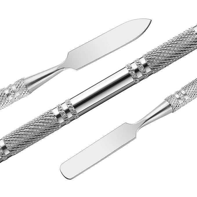 5Pcs Makeup Spatula tool metal Set Professional Beauty Stainless Steel Cosmetics Mixer Long Metal Spatula Depotting Mixing Tool (#2)-Velvo Beauty