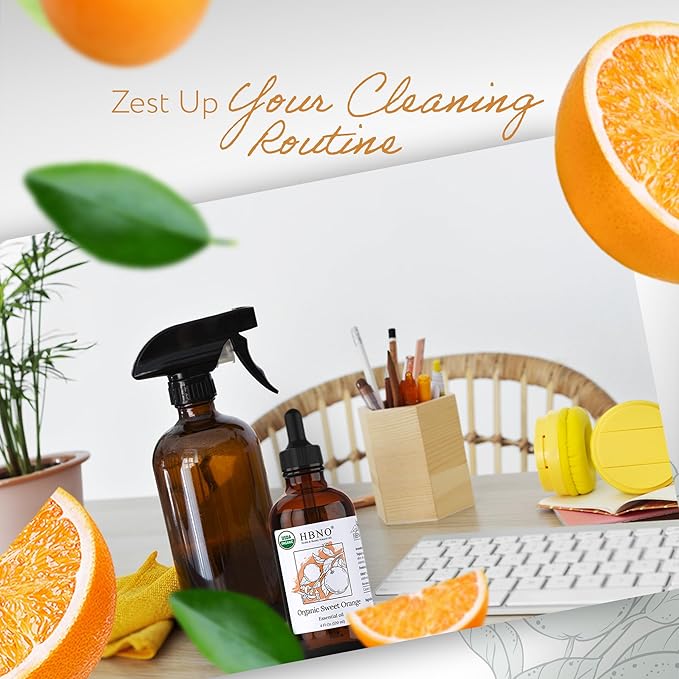 HBNO Organic Orange Essential Oil - Huge 4 oz (120ml) Value Size - USDA Certified Organic Orange Essential Oil, Cold Pressed for Aromatherapy, Soap Making, DIY, Diffuser-Velvo Beauty