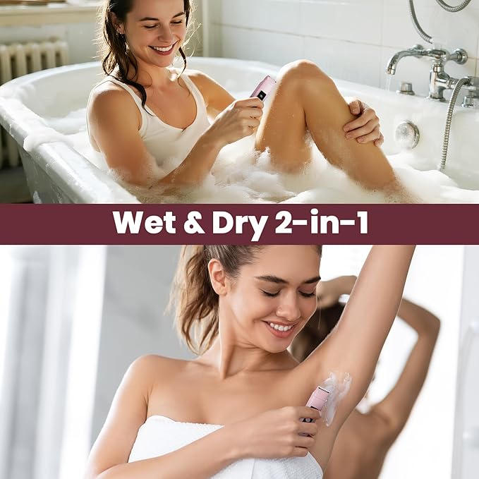 Bikini Trimmer for Women,IPX7 Waterproof Painless Electric Razors for Trip,Portable&Easy Cleaning Lady Underarm Pubic Leg Arm Body Face,Electric Shaver for Travel&Shower Use,Gifts for Women,Pink-Velvo Beauty