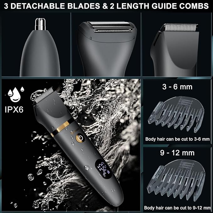Body Trimmer for Men Ball Pubic Hair Trimmer Body Foil Shaver Razor Nose Ear Waterproof Wet Dry Groomer LED Display-Velvo Beauty