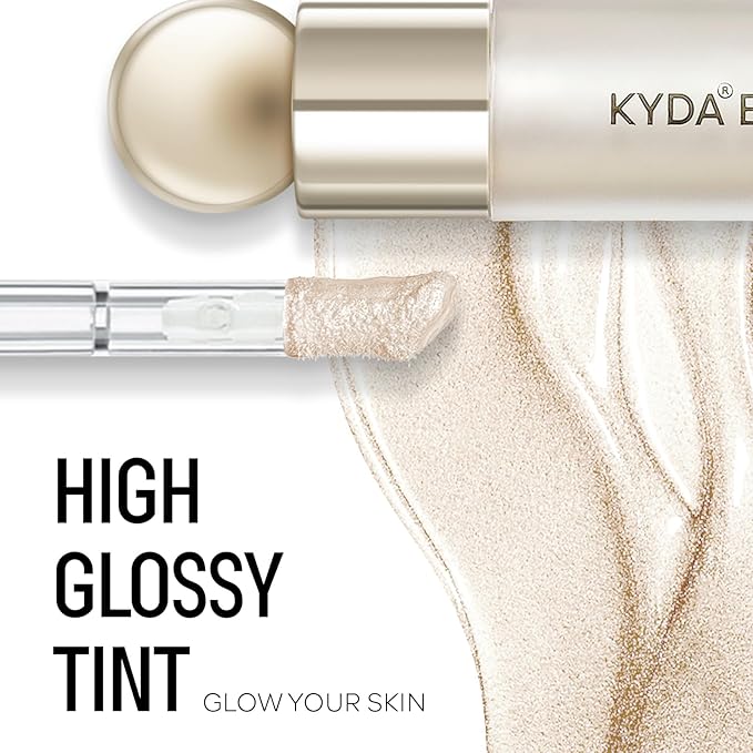 KYDA Liquid Highlighter, Natural Shimmer Tinted, Lasting Glossy Finish, Silky Creamy Lightweight Cover, Radiant Glow Face Enhancing Makeup, Body Liquid Illuminator-Champagne-Velvo Beauty