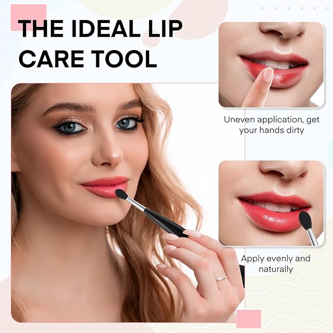 Unaone Lip Scrub Brush - 3 PCS Dual-ended Lip Scrubber Exfoliator and Silicone Lip Brush, 2-in-1 Silicone Lip Scrub Tool Lip Mask Applicator, Gentle Exfoliator & Applicator for Soft-Velvo Beauty