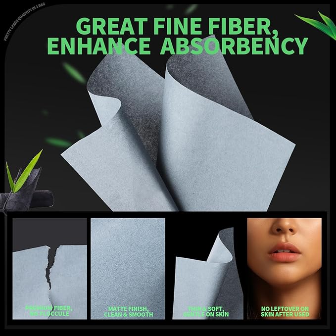Blotting Paper for Oily Skin, Natural Bamboo Charcoal Blotting Paper, Oil Blotting Sheets for Face, 100 * 70MM Large Oil Absorbing Sheets Makeup Face Tissues, 200 Counts-Velvo Beauty