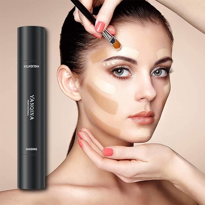 2023 Upgrade Contour Stick, 2 Colors Double-end Contour Highlighter Stick Contour Stick Face Highlighter Contour Makeup Contouring Sticks Cream Concealer (Ivory, Dark Brown)-Velvo Beauty