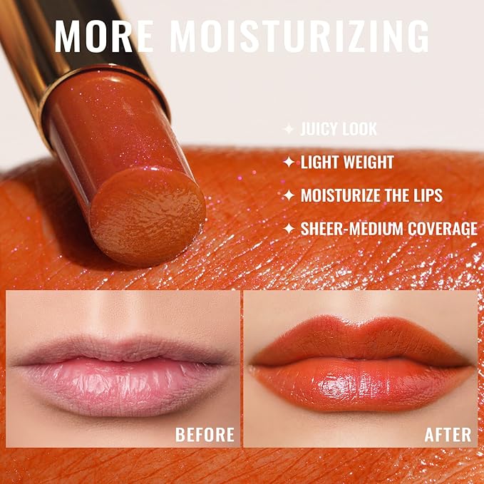 Oulac Moisture Shine Bright Red Lipstick - 2 in 1 Shimmer Lipstick & Lip Balm, Juicy & Glossy Finish, Long Lasting Hydrating, Smooth for Dry, Cracked and Chapped Lips, Vegan 2.2g/0.07oz (S01)-Velvo Beauty