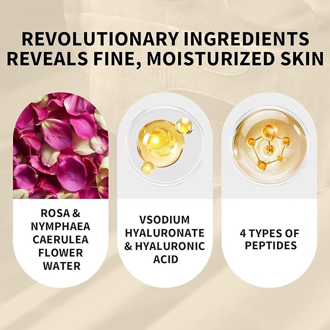 Firming and Moisturizing Sheet Face Masks ((Pack of 10)) with Hyaluronic Acid and Peptides, Reduce Fine Lines and Wrinkles, Hydrating & Anti-Aging Spa Face Mask, Facial Skin Care-Velvo Beauty