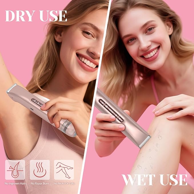 Bikini Trimmer for Women - 2025 New 2-in-1 Dual-Head Electric Shaver,Rechargeable Professional Painless Electric Razors, IPX7 Waterproof Body Hair Trimmer & Facial Hair Remover for Wet & Dry-Velvo Beauty