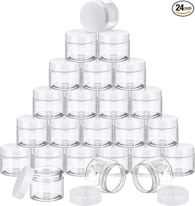 SATINIOR 24 Pieces Empty Clear Plastic Jars with Lids Round Storage Containers Wide-Mouth for Beauty Product Cosmetic Cream Lotion Liquid Butter Craft and Food (Transparent Lid, 4 oz)-Velvo Beauty