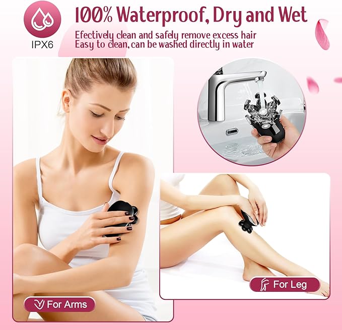 Electric Razors for Women,7D Gifts for Women,Cordless Electric Shaver with Detachable Head Wet/Dry Facial Hair Remover for Legs Painless Water Resistant (Black)-Velvo Beauty
