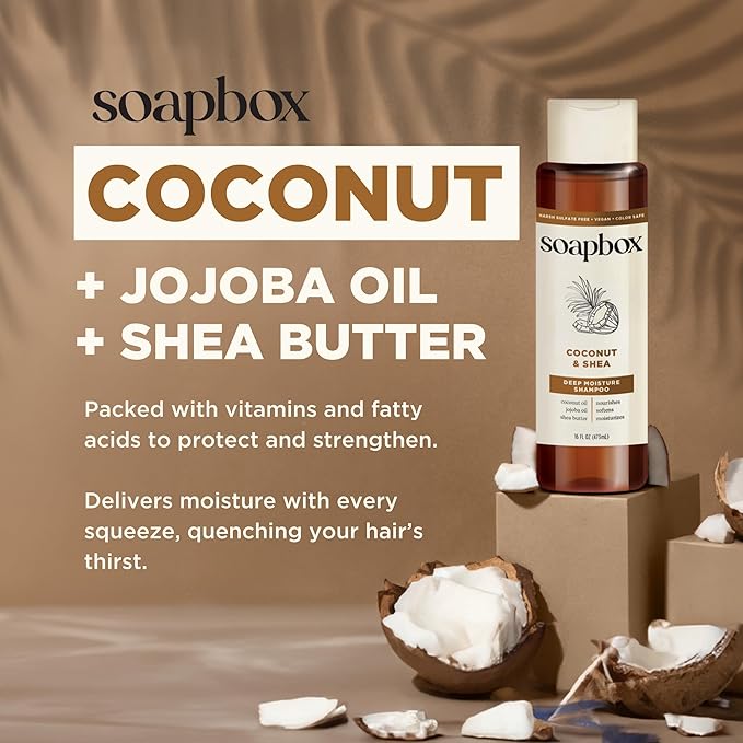 Soapbox Shampoo and Conditioner Set with Coconut Oil, Jojoba Oil, Aloe and Shea Butter to Moisturize and Nourish for All Hair Types, 1 Liter Each (Pack of 2)-Velvo Beauty