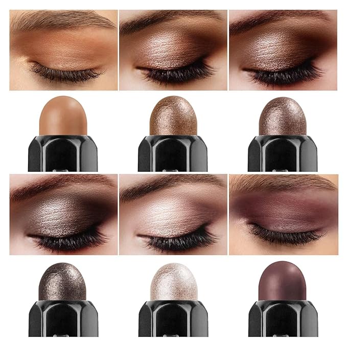 6PCS Cream Eyeshadow Stick Makeup Sets, Metallic And Matte Shimmer Eye Shadow Eye Brightener Stick Pencil Crayon, B02-Fall Brown-Velvo Beauty