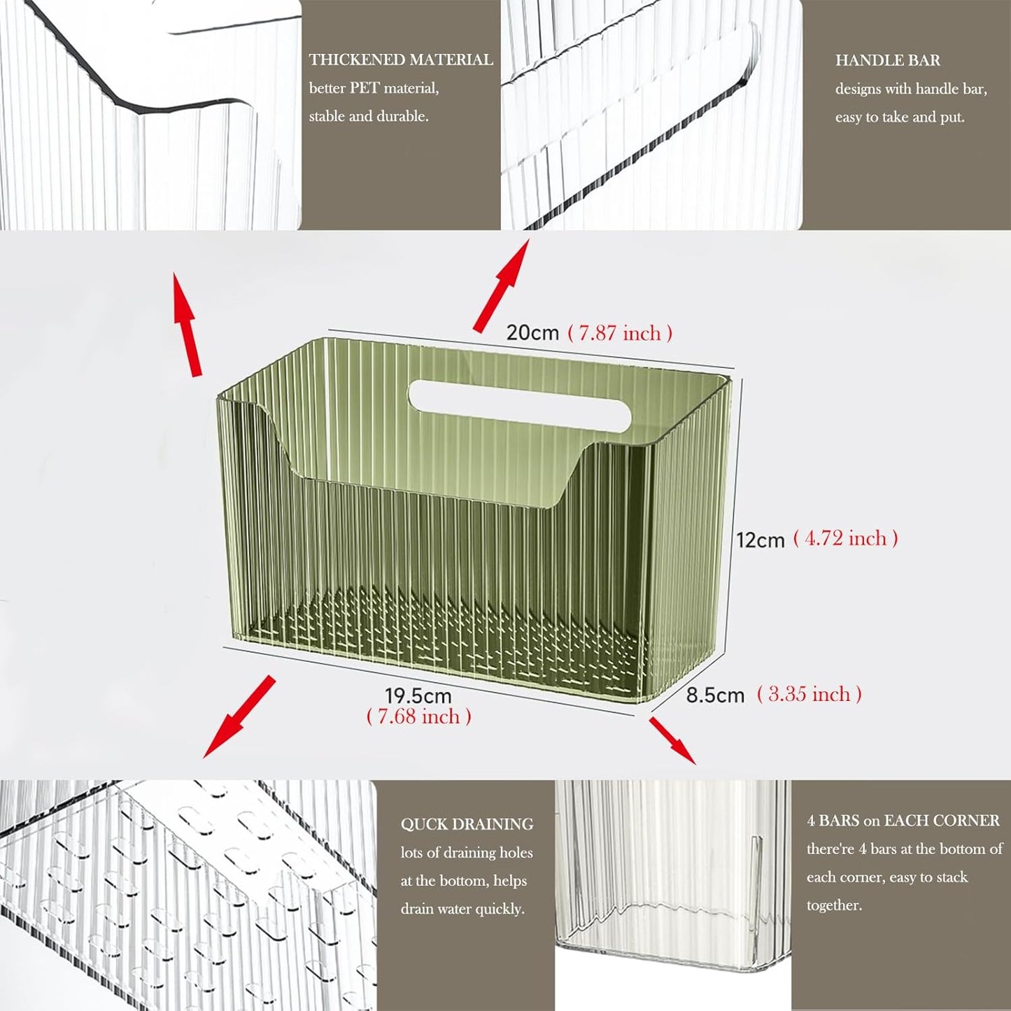 Set Of 2 Storage Organizer Bins Wall Mounted Shower Basket, Shower Caddy Stackable Clear Plastic Makeup Organizer Adhesive Hanging Bin for Bathroom, Kitchen, Cabinet, Pantry, BPA Free, Green-Velvo Beauty