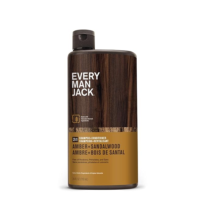 Every Man Jack 2-in-1 Daily Shampoo + Conditioner - Amber + Sandalwood | Nourishing For All Hair Types, Naturally Derived, Cruelty-Free Shampoo and Conditioner Set for Men | 24oz -1 Bottle-Velvo Beauty