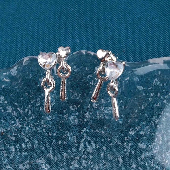 Vintage Crystal Heart Drop Earrings Silver Cz Teardrop Earrings Rhinestone Love Heart Stud Earrings Sparkly Tiny Heart Earrings Jewelry for Women-Velvo Beauty