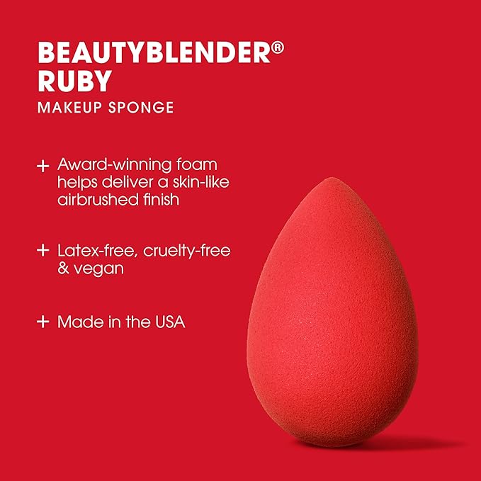 Beautyblender® | Ruby Beauty Blender Makeup Sponge, Super-Soft Foam Easily Blends Foundations, Powders & Creams, Made in USA, Reusable, Washable, Streak Free Application, Vegan, Cruelty Free-Velvo Beauty
