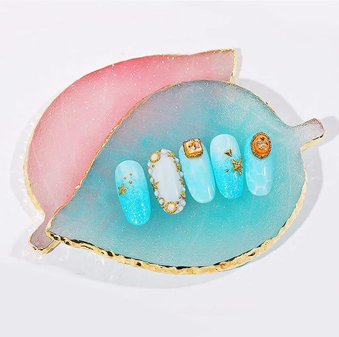 1 Piece Nail Art Palette Nail Polish Palette Mixing Palette Makeup Plate Nail Plates for Nail Art Nail Tip Holder Nail Art Display (Blue Leaf)-Velvo Beauty