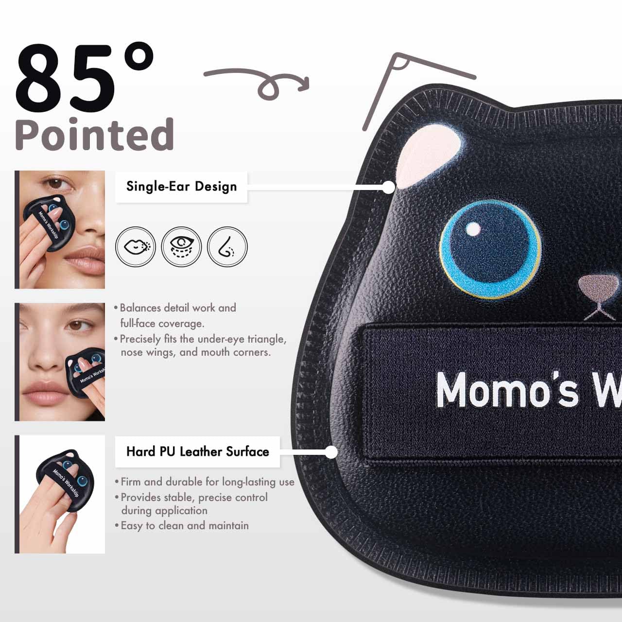 Black Cat Toto Airy Marshmallow Puff,Makeup Sponge,Rubycell Material,Pointed Tip for Concealer + Flat Side for Foundation, Longwear Makeup, Travel Friendly & Reusable,2pcs Puffs & Storage Case-Velvo Beauty