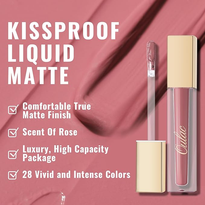 Oulac Matte Mauve Pink Lipstick for Women, Nude Pink Long Lasting Lipstick Waterproof Lip Stain, No Transfer, Creamy High Pigmented Formula with Rose Oil, Vegan & Cruelty-Free M26-Velvo Beauty