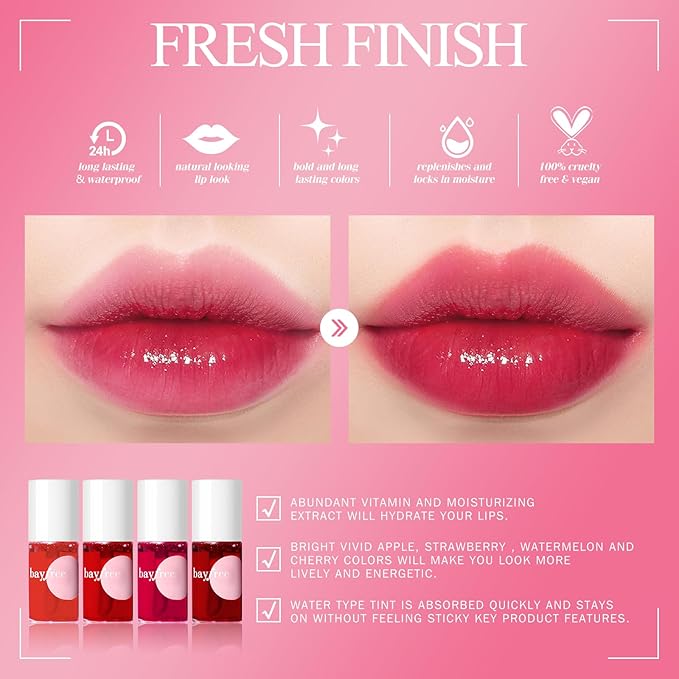 Lip Tint Stain Set, Korean Water Tint Lightweight Non-sticky, Waterproof Long Lasting Liquid Blush & Lip Stain, Transfer-Proof, Matte Finish Lip Color Makeup (fruit farm)-Velvo Beauty