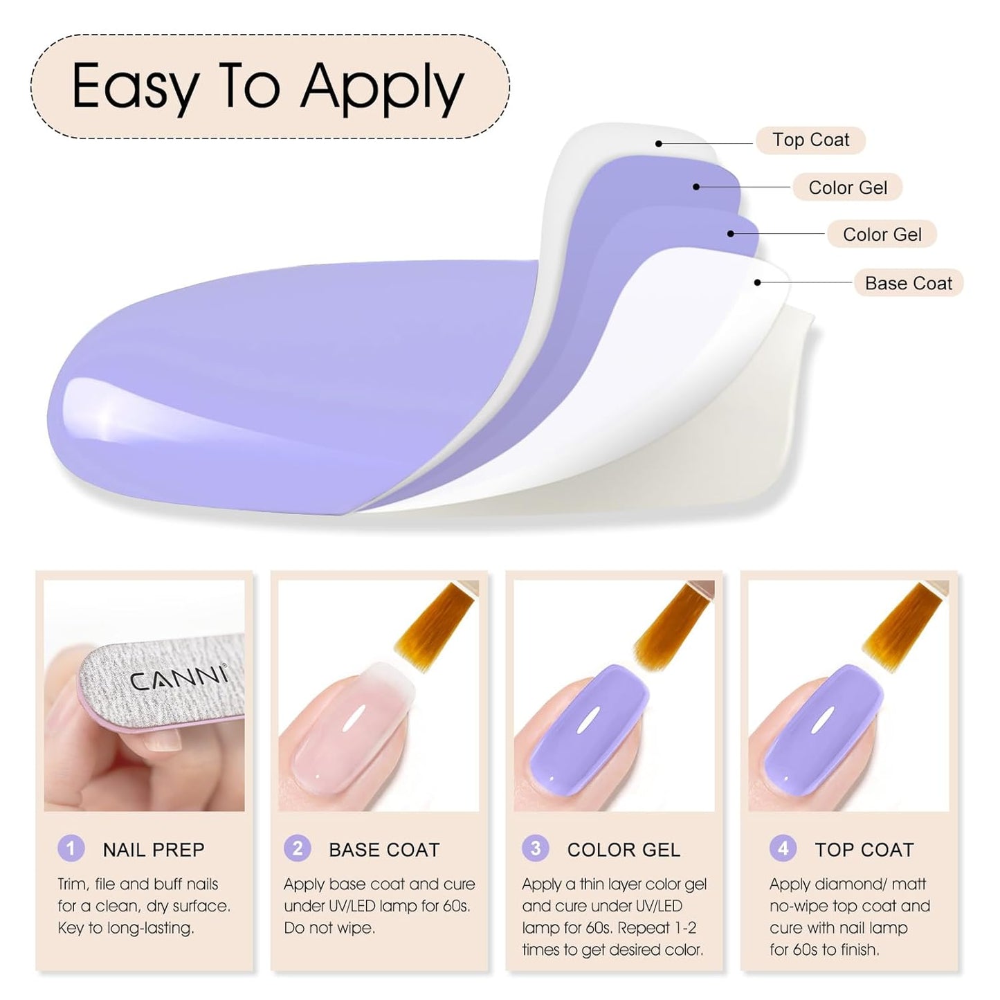 CANNI Purple Gel Polish, 1Pcs Cold Purple Nail Polish Gel High Gloss Soak Off UV Nail French Nail Manicure Salon DIY-Velvo Beauty