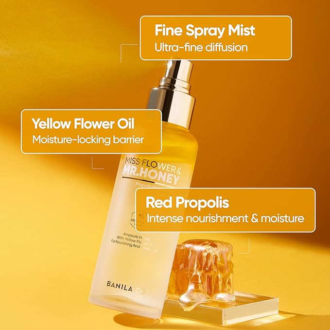 BANILA CO Miss Flower & Mr Honey Propolis Ampoule Mist | Nourishing Skin Double Layer & Moisturizing Makeup Fixer Setting Spray | Hydration Boost, Radiant Glow Serum (99ml / 3.34 fl oz)-Velvo Beauty