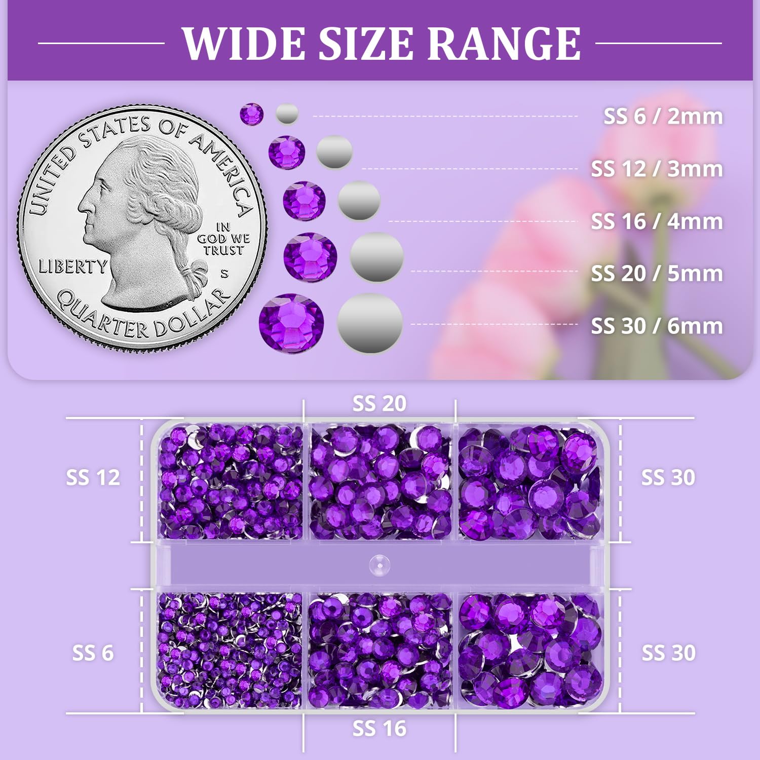 Resin Rhinestones for Crafting, 1 Box Dark Violet Multi Sizes Flatback Bedazzling Crystals for Crafts Nail Art Deco, Non Hotfix Gems Charms for Tumbler Shoes Clothing Fabric Face Makeup-Velvo Beauty
