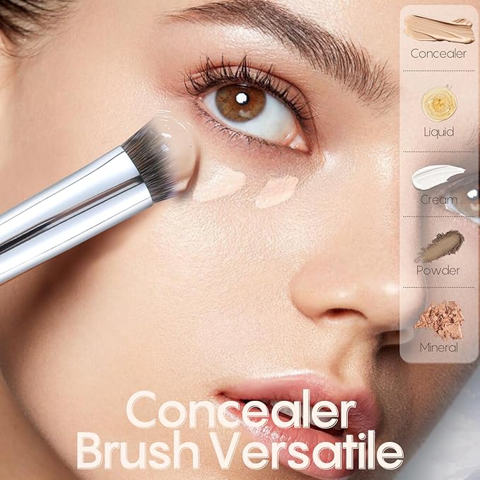 GLO&RAY Concealer Brush Under Eye - Makeup Brush Angled Flat Teardrop, Nose Contour for Powder Pro Concealing Blending for Liquid & Cream Cosmetic, Foundation Brushes Small With Dust Cover (White)-Velvo Beauty